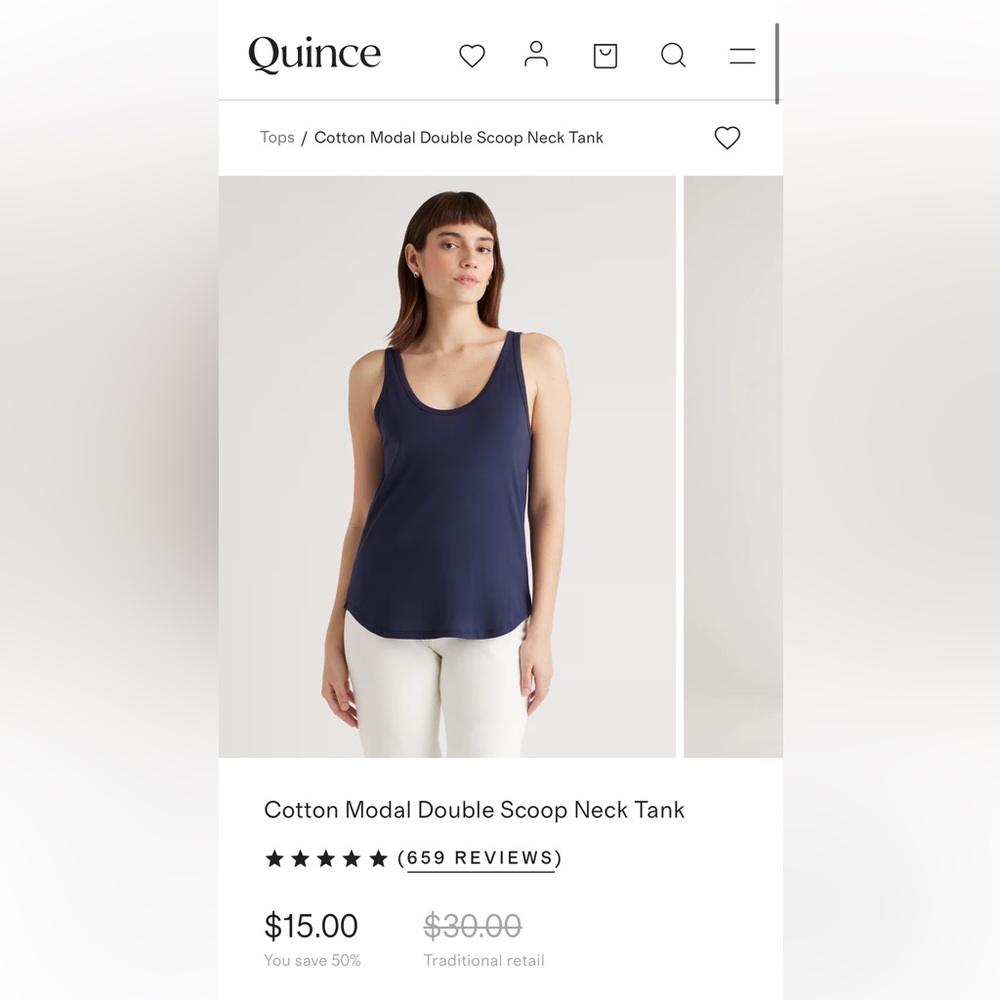 Quince Deep Blue Scoop Neck Tank Top